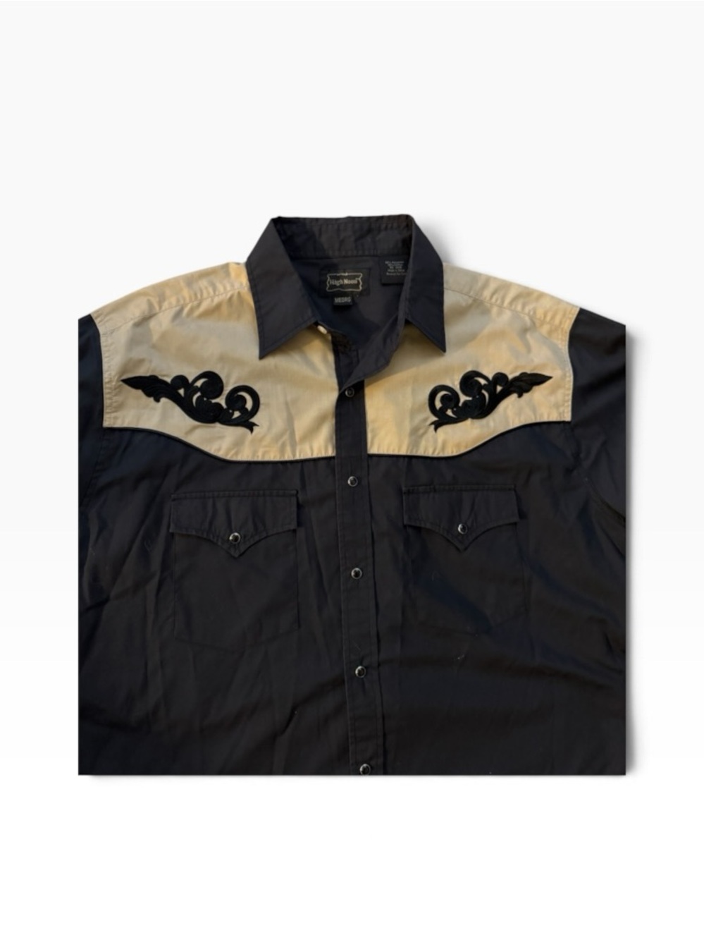 Vintage Men's Black Western Button-Down Shirt with Cream Yoke - Picture 2 of 5